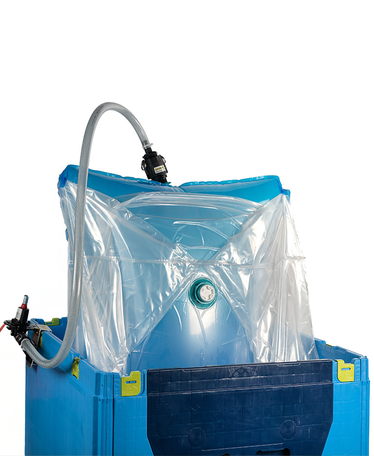 air-assist IBC liner for powders and pigments packaging